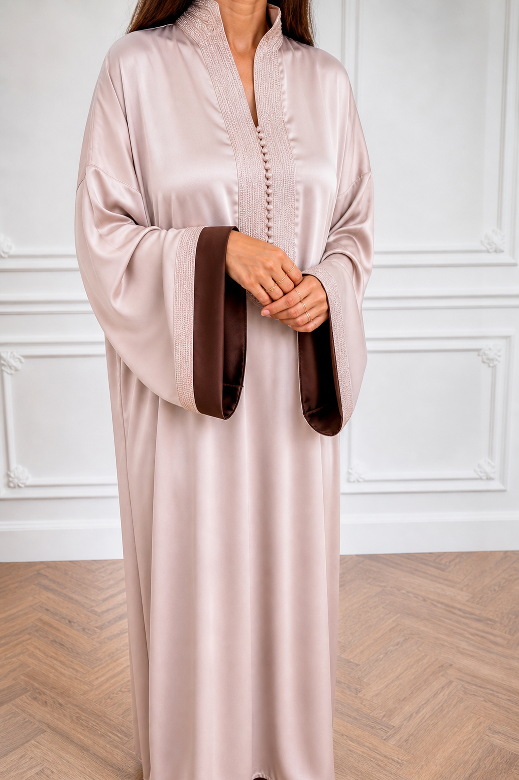 Smooth Satin Kandoura - Nude Pink