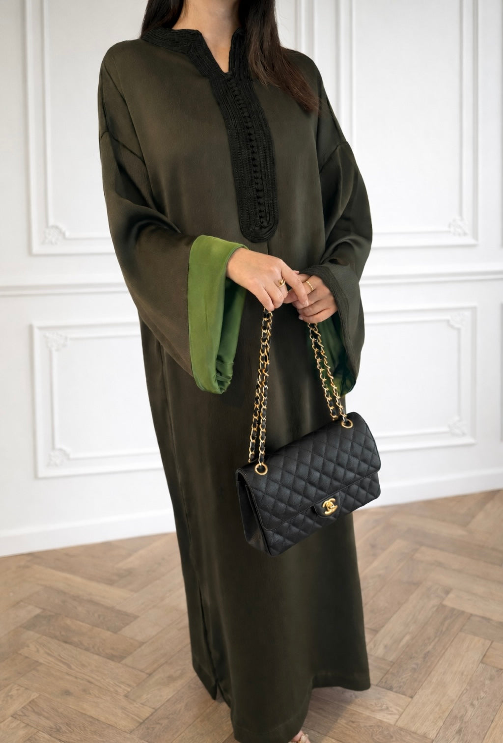 NOURÉA Satin Kandoura - Army Green