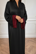 Smooth Satin Kandoura - Black x Red