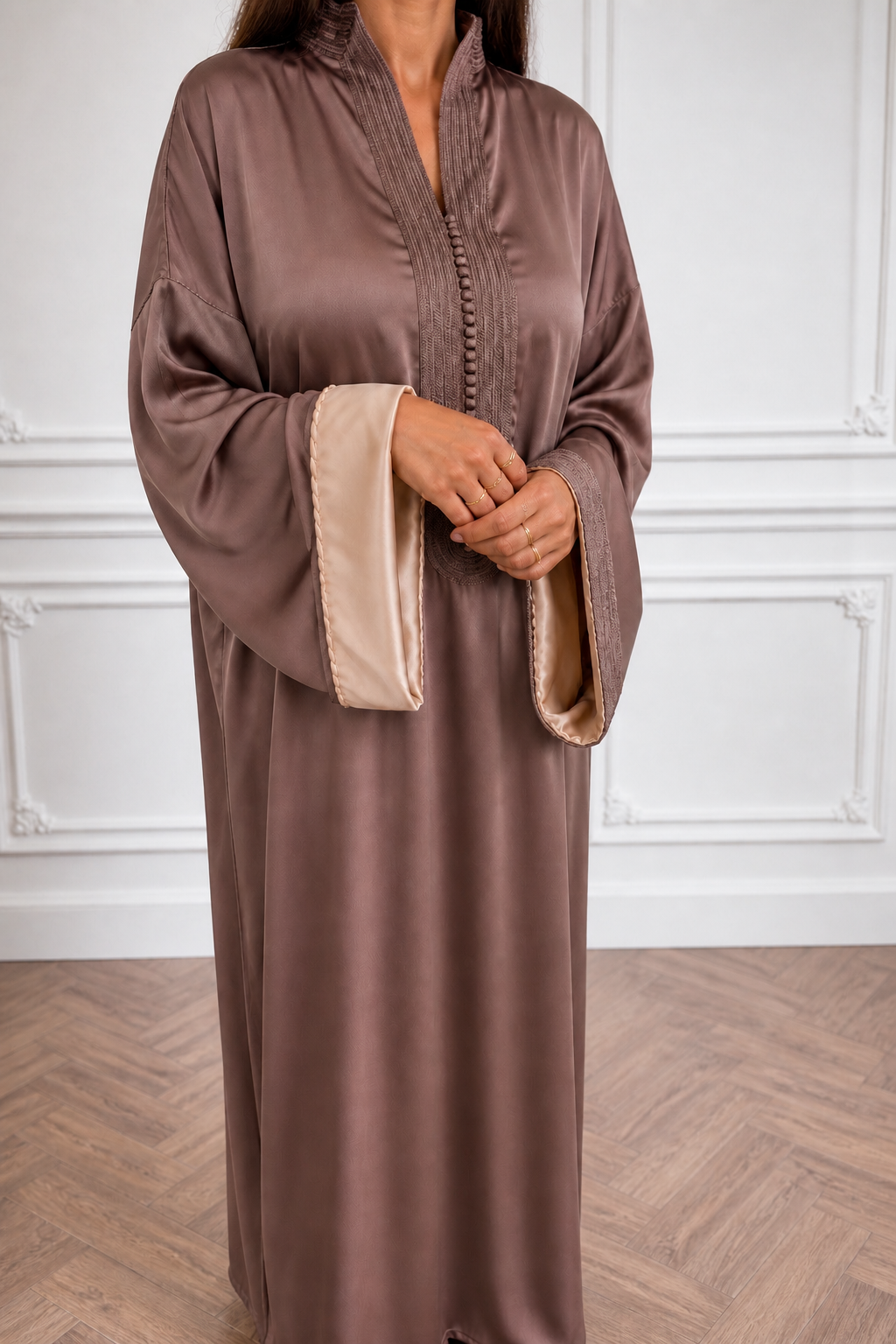 Smooth Satin Kandoura - Mauve Taupe