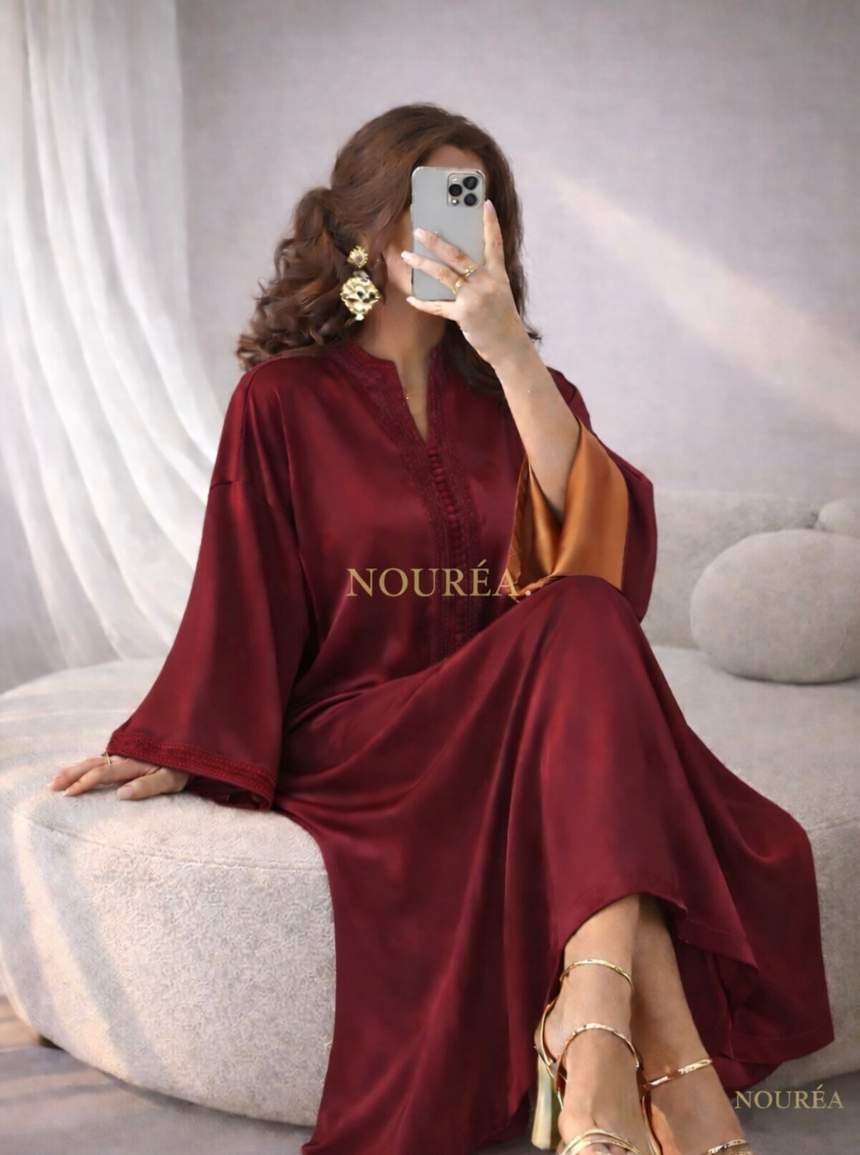 NOURÉA Satin Kandoura - Ruby Bronze