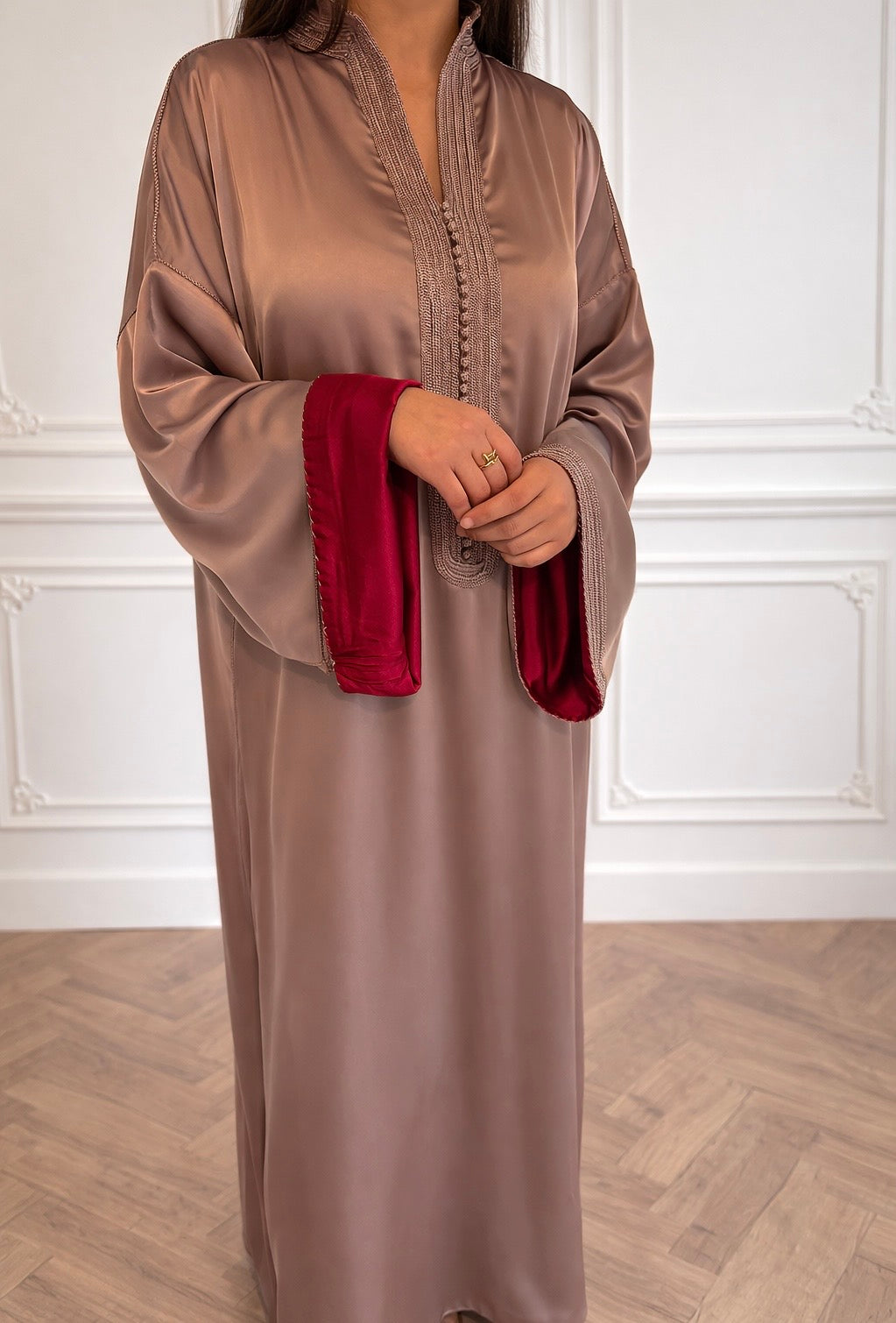 Premium Satin Kandoura - Mocha Élégance